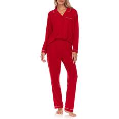 Polyester - Vrouw Pyjama's Solid Knit Notch Collar Pajama Set - Flora