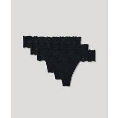 Organic Fabric - Women Panties Women's Lace Waist Thong 3-Pack - Black