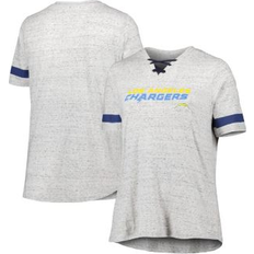 Women T-shirts Profile Women's Heather Gray Los Angeles Chargers Plus Lace-Up V-Neck T-shirt Heather Gray (2X)