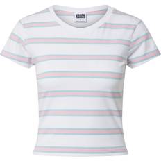 Blå - Herre Bluser Urban Classics Shirt Ladies Stripe Cropped Tee - White/Girlypink
