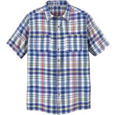 6XL - Women Shirts KingSize Plus Size Short-Sleeve Linen Shirt - Royal Blue Plaid