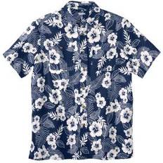 6XL - Women Shirts KingSize Plus Size Short-Sleeve Linen Shirt - Navy Tropical