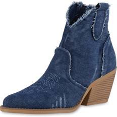 Cowboy Boots Denim Fransen Stickereien Schuhe - Dunkelblau