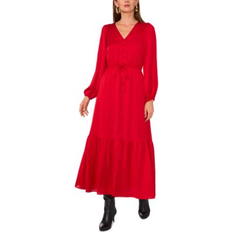 1.State Drawstring-Waist Button-Front Maxi Dress - Deep Rouge