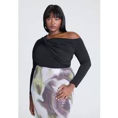 Blouses Eloquii Plus Size Shoulder-Twist Drape Top - Black Onyx