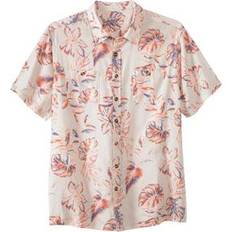 6XL - Women Shirts KingSize Plus Size Short-Sleeve Linen Shirt - Stone Floral