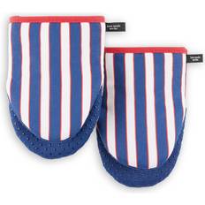 Textiles Botanical Stripe Mini Oven Mitt 2-Pack Set 5.5" x 8" Pot Holder Red, Blue