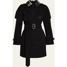 Burberry Frakker Burberry Check Collar Double-Breasted Trench Coat - Black