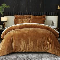 Gold Bedspreads Ivellow Crushed Velvet Comforter Set Queen Size 5 pcs Bedspread Gold (228.6x228.6cm)