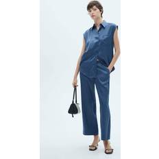 Mango Women Shirts Mango Satiniertes Hemd Mit Schleife - Blau