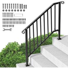Handrails VEVOR Handrails for Outdoor Steps, Transitional Carbon Steel Railings for Seniors, Concrete Steps & Porch & Deck Black (3-4 Step)