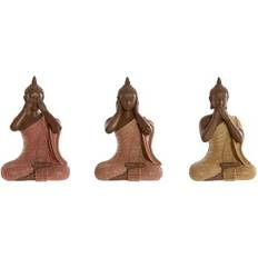 Orange Figurines Home ESPRIT Orange Coral Lime Resin Buddha Decorative Figure Set of 3 9 x 6 x 13 cm Figurine