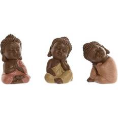 Orange Figurines Home ESPRIT Decorative Orange Coral Lime Resin Buddha Figure Set of 3 8 x 8 x 12.5 cm Figurine