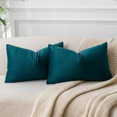 JUSPURBET Peacock Blue Lumbar Velvet Throw Pillow Covers 16x24 inch Set of 2 Cushion Cover