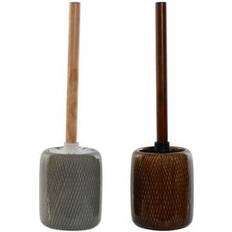 Brun Toalettillbehör Home ESPRIT Brunt Grått Polyeten Stengods Toalettborste Set 2 Enheter