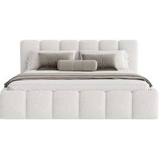 FEDVE Polsterbett Lukhi aus Bouclé-Stoff 180x200 cm Weiß Betten-Sets