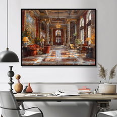 Interior Details Design Art Red Gold Historic Hotel Lobby II Wall 20 in W x 12 in H Framed Art