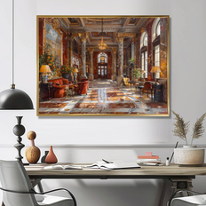 Interior Details Design Art Red Gold Historic Hotel Lobby II Wall 20 in W x 12 in H Framed Art