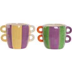 Home ESPRIT Flerfärgade Dolomit Blomkrukor Set om 2 22.5 x 16 x 15 cm