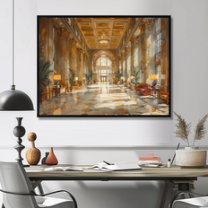 Interior Details Design Art Yellow Hotel Grand Getaway Wall 20 in W x 12 in H Framed Art