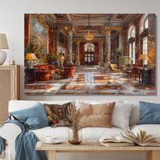 Wall Decorations Design Art Red Gold Historic Hotel Lobby II Canvas Wall 60 in W x 40 in H Framed Art