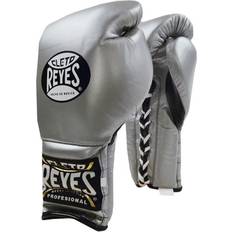 Leather Gloves Cleto Reyes Hook and Loop Boxing Training Gloves Silver, OZ