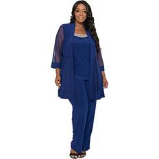 3XL - Women Suits R&M Richards Plus Size Formal Pants Suit - Royal Blue