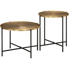 Round Coffee Tables vidaXL Couchtische 2 Stk Messing und Metall Schwarz Couchtisch