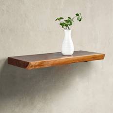 Beige Wall Shelves Rustic Teak Natural Edge 24 x 12 x 2 in Wall Shelf