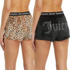 Juicy Couture Underwear Juicy Couture Velvet Sleep Shorts 2 Piece Designer Pajama Set - Black/Leopard