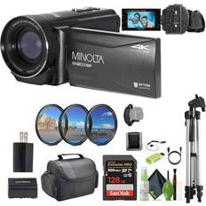 Camcorders Minolta 6AVE Electronics, MN4K300WP 4K Ultra HD 56 MP Waterproof Video Camcorder (Black) Bundle With 128GB Memory Card Camera Tripod More Accessories