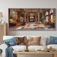 Interior Details Design Art Red Gold Historic Hotel Lobby II Wall 60 in W x 28 in H Framed Art