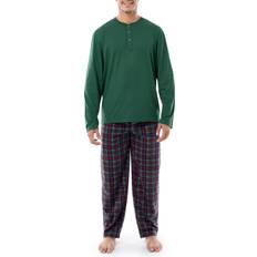 5XL Sleepwear Izod Jersey Henley Top and Micro Fleece Pant Sleep Set - Green/Plaid