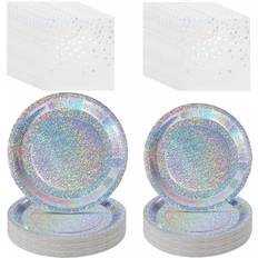 Silver Disposable Plates Shein Holographic Foil Plates Silver Bachelorette