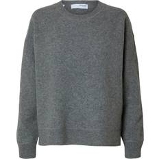 Selected Femme Herr Tröjor Selected Femme SLFNukki LS Knit Oneck - Medium Grey