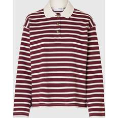 Selected Femme SLFWada LS Stripe Collar Top - Zinfandel/Snow White