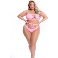 Elastan/Lycra/Spandex Undertøjssæt Pink Lipstick Plus Size Bh und Slip Set - Rosa