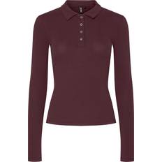 Brun - Dame Polotrøjer Pieces Kitte LS Polo - Chicory Coffee