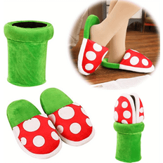 Polyester - Unisex Slippers Temu Unisex Plush Dots Pattern Slippers - Casual