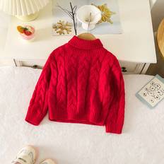 18-24M Knitted Sweaters Children's Clothing Shein Baby Girl Solid Color Turtleneck Sweater - Autumn/Winter