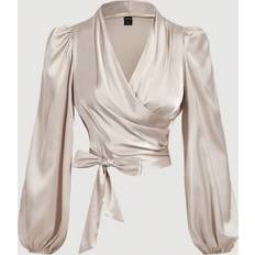 Shein Apricot Wrap-Around Tie-Up Bow Batwing Sleeve Blouse - Women's