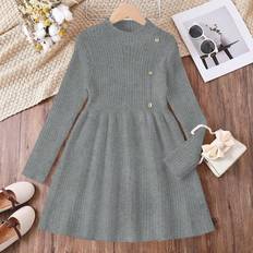 Beige Dresses Shein Elegant Solid Color Sweater Dress - Beige