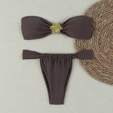 L Bikini Sets Shein Sexy Solid Color Bandeau Bikini - European/American Style