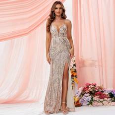Shein Evening Gowns Dresses Shein Split Thigh Sequin Prom Dress - Elegant