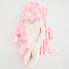 Shein Heart Pattern Fleece Long Sleeve Bathrobe - Belted