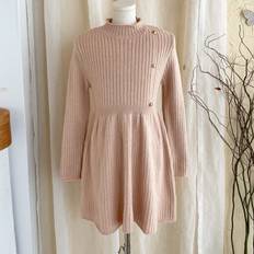 Beige Dresses Shein Casual Elegant Solid Color Sweater Dress - Beige