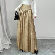 Long Skirts Shein High Waist Metal Pleated A-Line Long Skirt