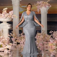 Shein Evening Gowns Dresses Shein Plus Plunging Neck Split Sleeves Sequin - Grey