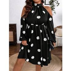 Long Dresses - Polka Dots Shein Plus Size Elegant Polka Dot Print Dress - Autumn