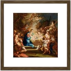 ARTERY8 Conca Adoration Shepherds Biblical Nativity Brown Framed Art 20.3x20.3cm